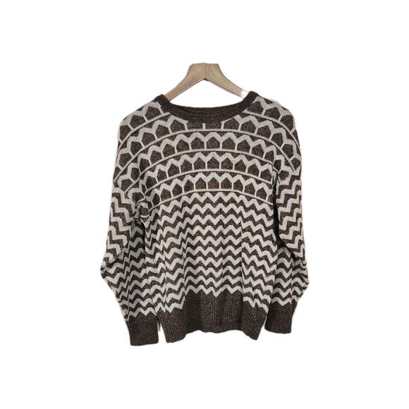 Vtg Brown Cream Geometric Knit Sweater Jumper Acrylic Blend Pullover Retro - Picture 1 of 4